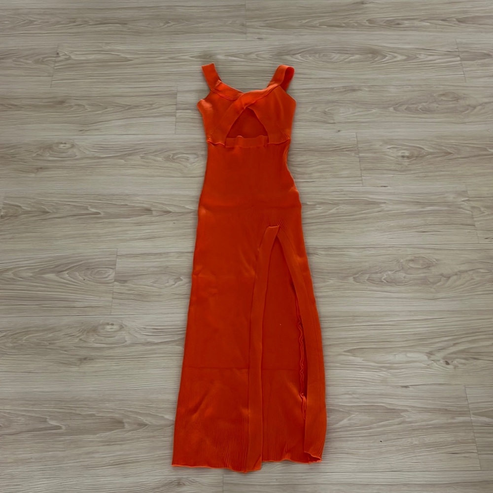 Orange midi slit dress